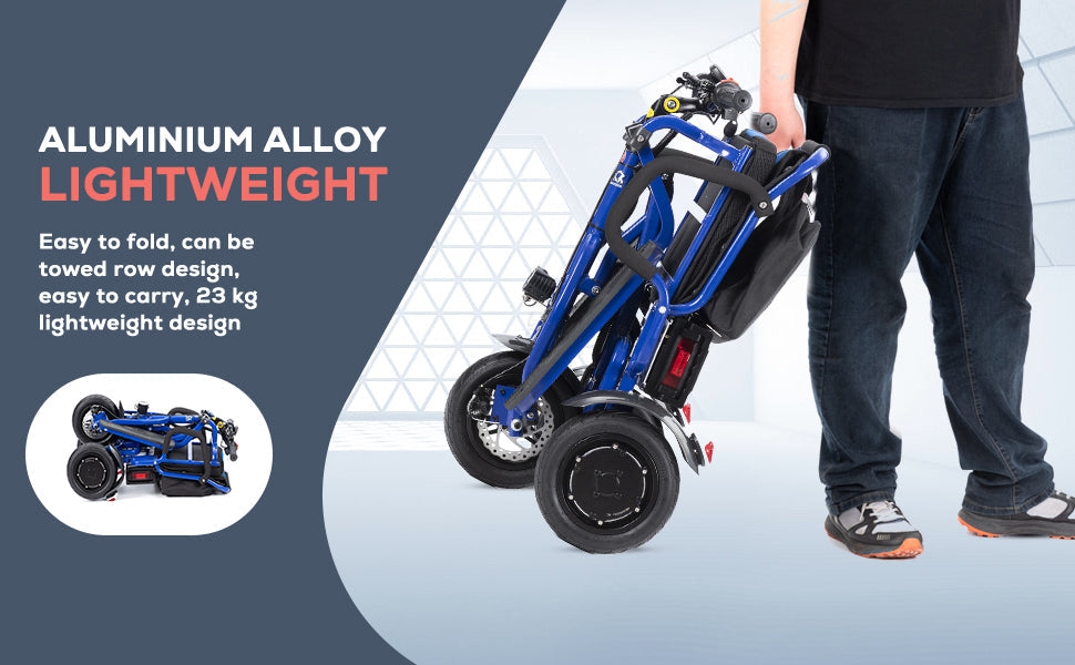 COUGAR (Blue) Folding Electric Mobility Scooter 3 Wheel Lightweight Portable Power Travel Scooters