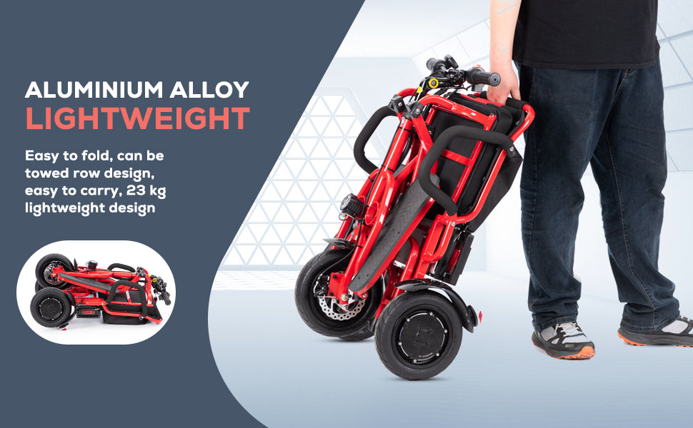 COUGAR (Red) Ultra Lightweight Folding Scooter For Adults 3 Wheeler - Portable