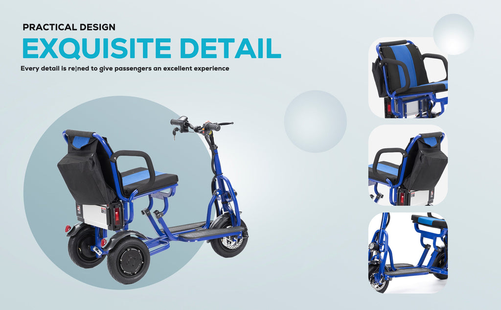 COUGAR (Blue) Folding Electric Mobility Scooter 3 Wheel Lightweight Portable Power Travel Scooters