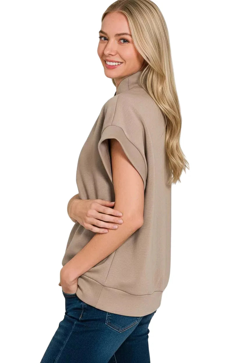 Zenana Scuba High Neck Half Zip Top