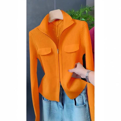 Polo Collar Solid Color Sweater All-match Long Sleeve