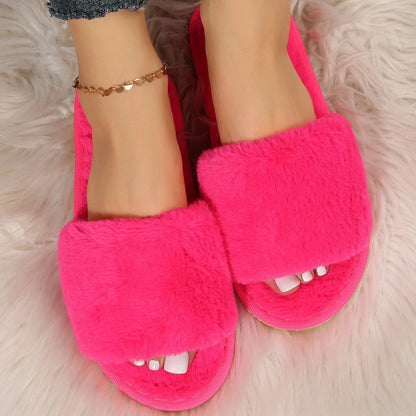 Fluffy Women's Indoor Lazy Plush Slippers Flat Cotton Slippers