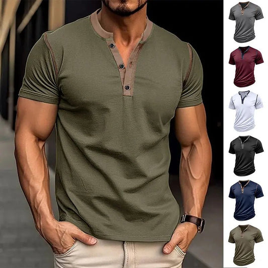 Men's Summer Polo Shirt with Button V-Neck, Short-sleeved