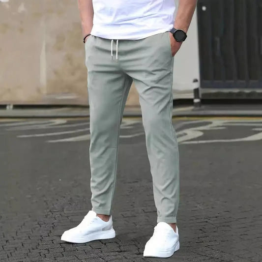 Casual Slim Fit Leather Tag Cropped Pants Solid Color Pants