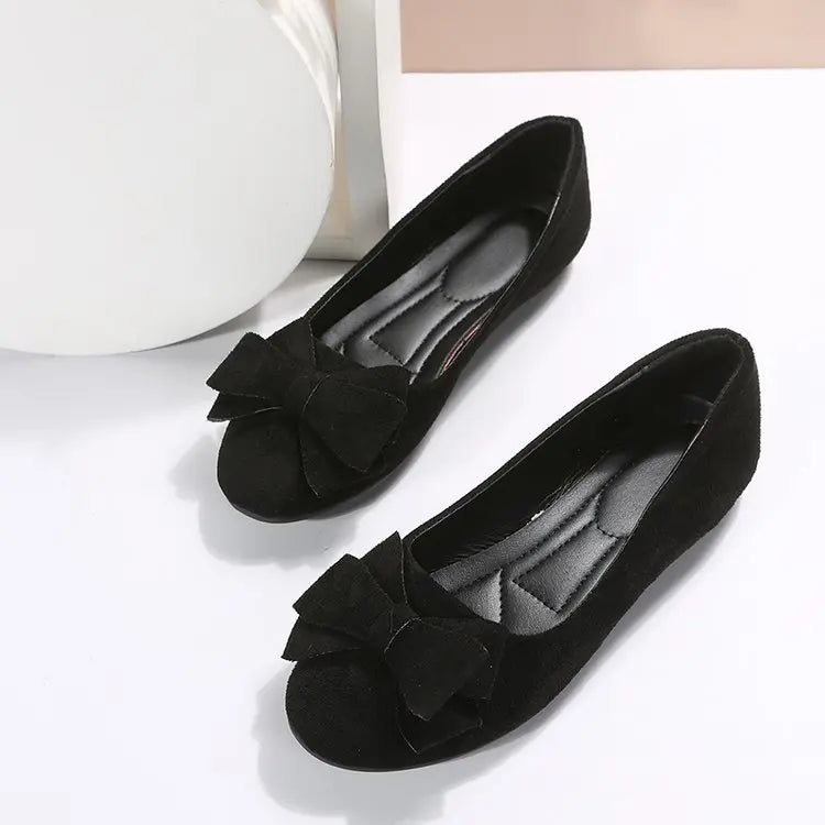 Women's Bow Flat Shoes Plus Size - Suede Casual Gommino