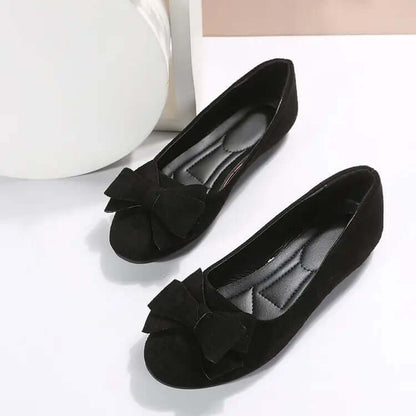 Women's Bow Flat Shoes Plus Size - Suede Casual Gommino
