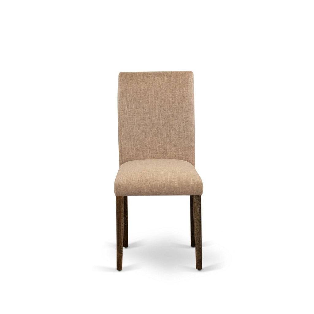 EAST WEST FURNITURE - CNAB7-77-47 - 7-Pc Dinette Room Set- 6 Dining Chairs and Rectangular Dining Table - Light Sable Linen Fabric Seat and High Chair Back (Distressed Jacobean Finish)