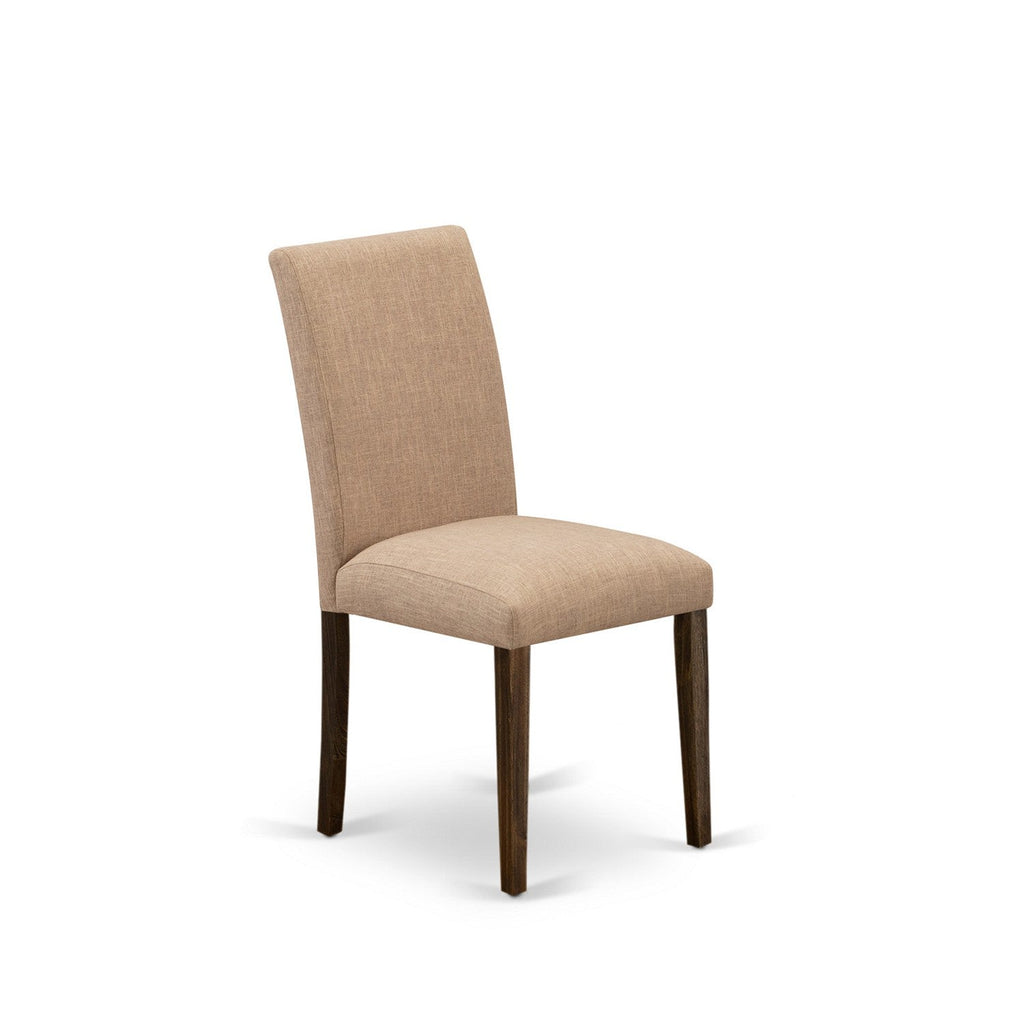 EAST WEST FURNITURE - CNAB7-77-47 - 7-Pc Dinette Room Set- 6 Dining Chairs and Rectangular Dining Table - Light Sable Linen Fabric Seat and High Chair Back (Distressed Jacobean Finish)
