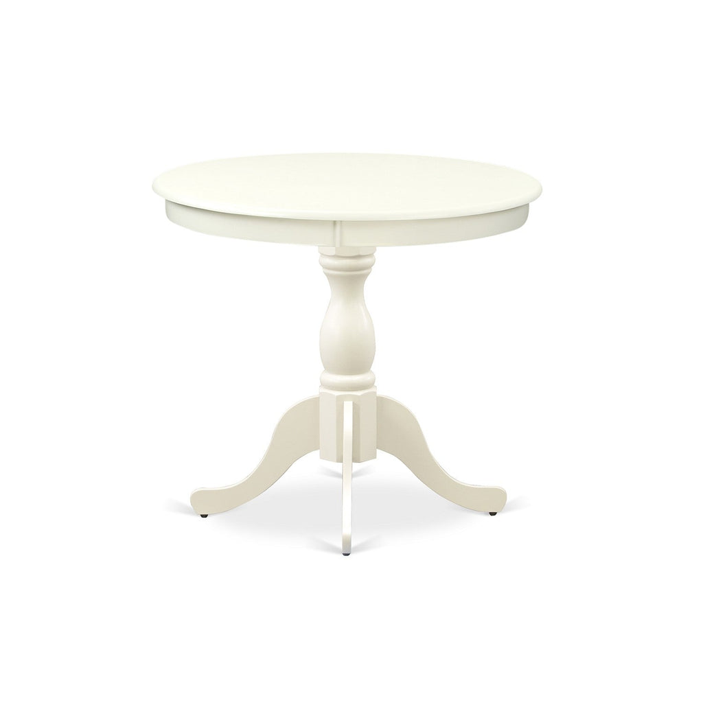 EAST WEST FURNITURE - AMVA3-LWH-W - 3-Pc Dining Room Table Set- 2 Dining Room Chair and Dining Table - Wooden Seat and Slatted Chair Back (linen white Finish)