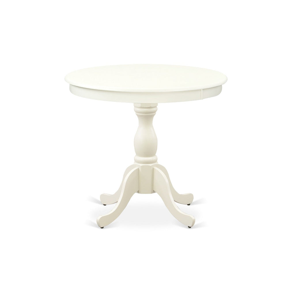EAST WEST FURNITURE - AMVA5-LWH-W - 5-Pc Dinette Set- 4 dining room chairs and Modern dining room table - Wooden Seat and Slatted Chair Back (linen white Finish)