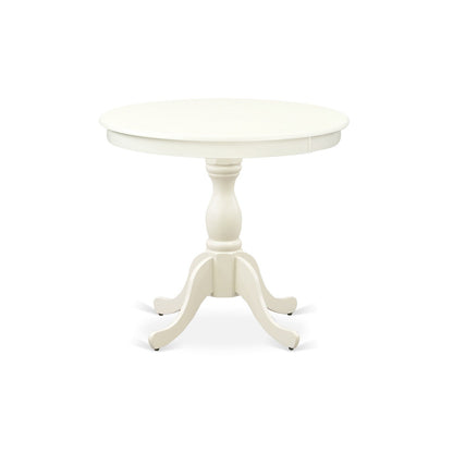 EAST WEST FURNITURE - AMVA3-LWH-C - 3-Piece Dinette Set- 2 Dining Room Chair and Round Dining Table - Linen Fabric Seat and Slatted Chair Back (linen white Finish)