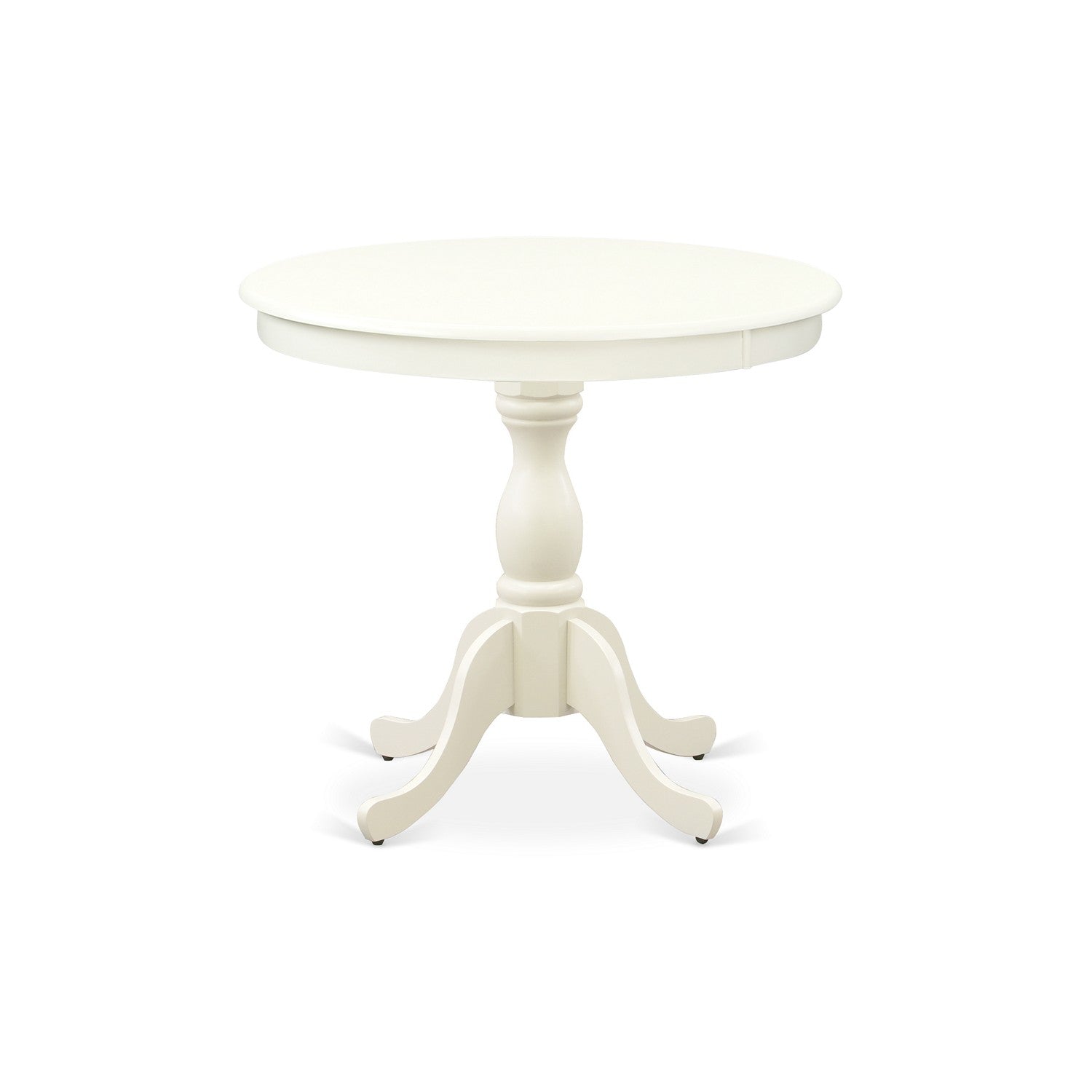 EAST WEST FURNITURE - AMVA3-LWH-C - 3-Piece Dinette Set- 2 Dining Room Chair and Round Dining Table - Linen Fabric Seat and Slatted Chair Back (linen white Finish)