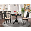 EAST WEST FURNITURE - AMVA3-BLK-C - 3-Pc Modern Dining Table Set- 2 Wood Dining Chair and Dining Room Table - Linen Fabric Seat and Slatted Chair Back (Black Finish)