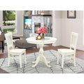 EAST WEST FURNITURE - AMVA3-LWH-W - 3-Pc Dining Room Table Set- 2 Dining Room Chair and Dining Table - Wooden Seat and Slatted Chair Back (linen white Finish)