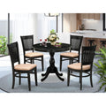 EAST WEST FURNITURE - AMVA5-BLK-C - 5-Pc Dining Room Table Set- 4 Kitchen Chair and Modern dining room table - Linen Fabric Seat and Slatted Chair Back (Black Finish)