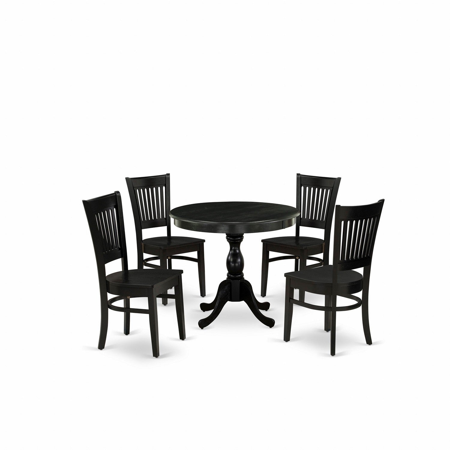 EAST WEST FURNITURE - AMVA5-BLK-W - 5-Piece Kitchen Dining Set- 4 Dining Chair and Modern Round Dining Table - Wooden Seat and Slatted Chair Back (Black Finish)