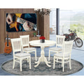 EAST WEST FURNITURE - AMVA5-LWH-C - 5-Piece Dinette Room Set- 4 dining room chairs and Wooden Dining Table - Linen Fabric Seat and Slatted Chair Back (linen white Finish)