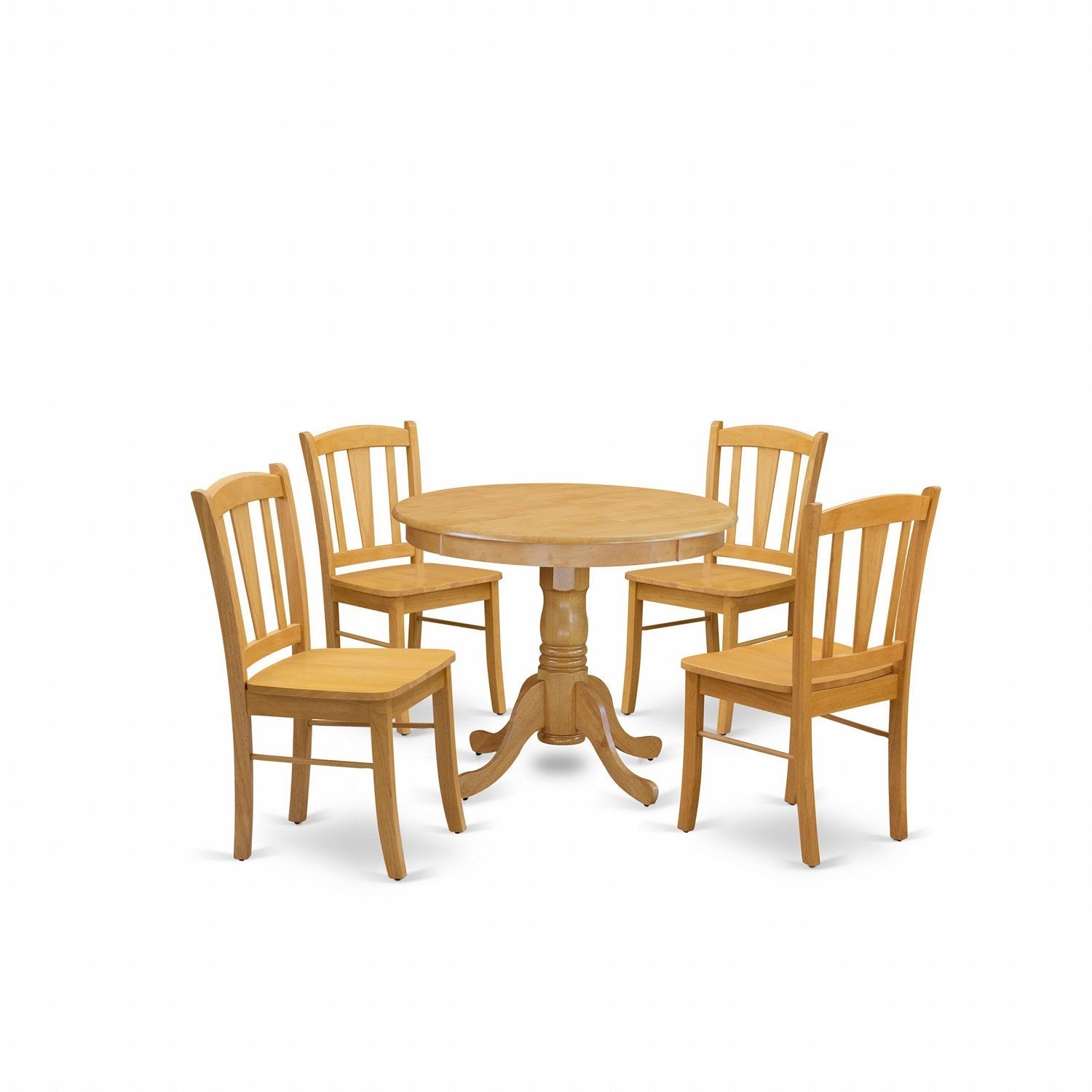 EAST WEST FURNITURE - ANDL5-OAK-W - 5-Pc Dining Room Table Set- 4 Dining Room Chair and dining table - Wooden Seat and Slatted Chair Back - Oak Finish