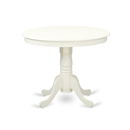 EAST WEST FURNITURE - ANVA5-LWH-C - 5-Piece Dining Table Set- 4 dining room chairs and Wooden Dining Table - Linen Fabric Seat and Slatted Chair Back (linen white Finish)