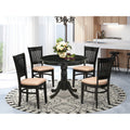 EAST WEST FURNITURE - ANVA5-BLK-C - 5-Pc Dinette Room Set- 4 Wooden Chair and Modern dining room table - Linen Fabric Seat and Slatted Chair Back (Black Finish)