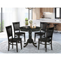 EAST WEST FURNITURE - ANVA5-BLK-W - 5-Pc Dining Room Table Set- 4 dining room chairs and Dining Room Table - Wooden Seat and Slatted Chair Back (Black Finish)
