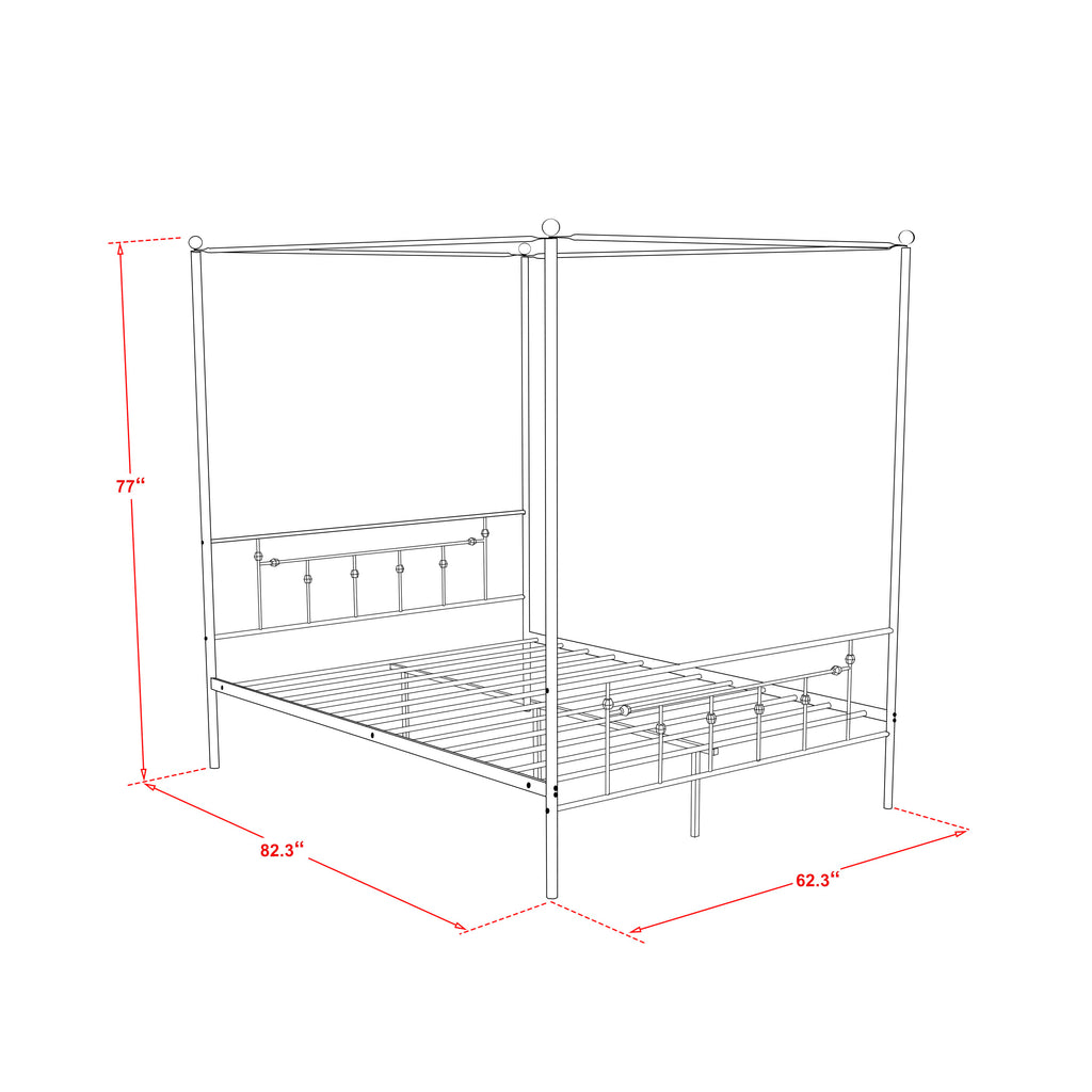 EAST WEST FURNITURE - ATQCBLK - Anniston Canopy Bed with Deluxe Style Headboard and Footboard - Luxurious Metal Frame in Powder Coating Black