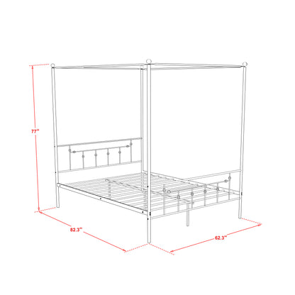EAST WEST FURNITURE - ATQCBLK - Anniston Canopy Bed with Deluxe Style Headboard and Footboard - Luxurious Metal Frame in Powder Coating Black