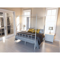 EAST WEST FURNITURE - ATQCWHI - Anniston Queen Bed with Luxurious Style Headboard and Footboard - Canopy Metal Frame in Powder Coating Linen white