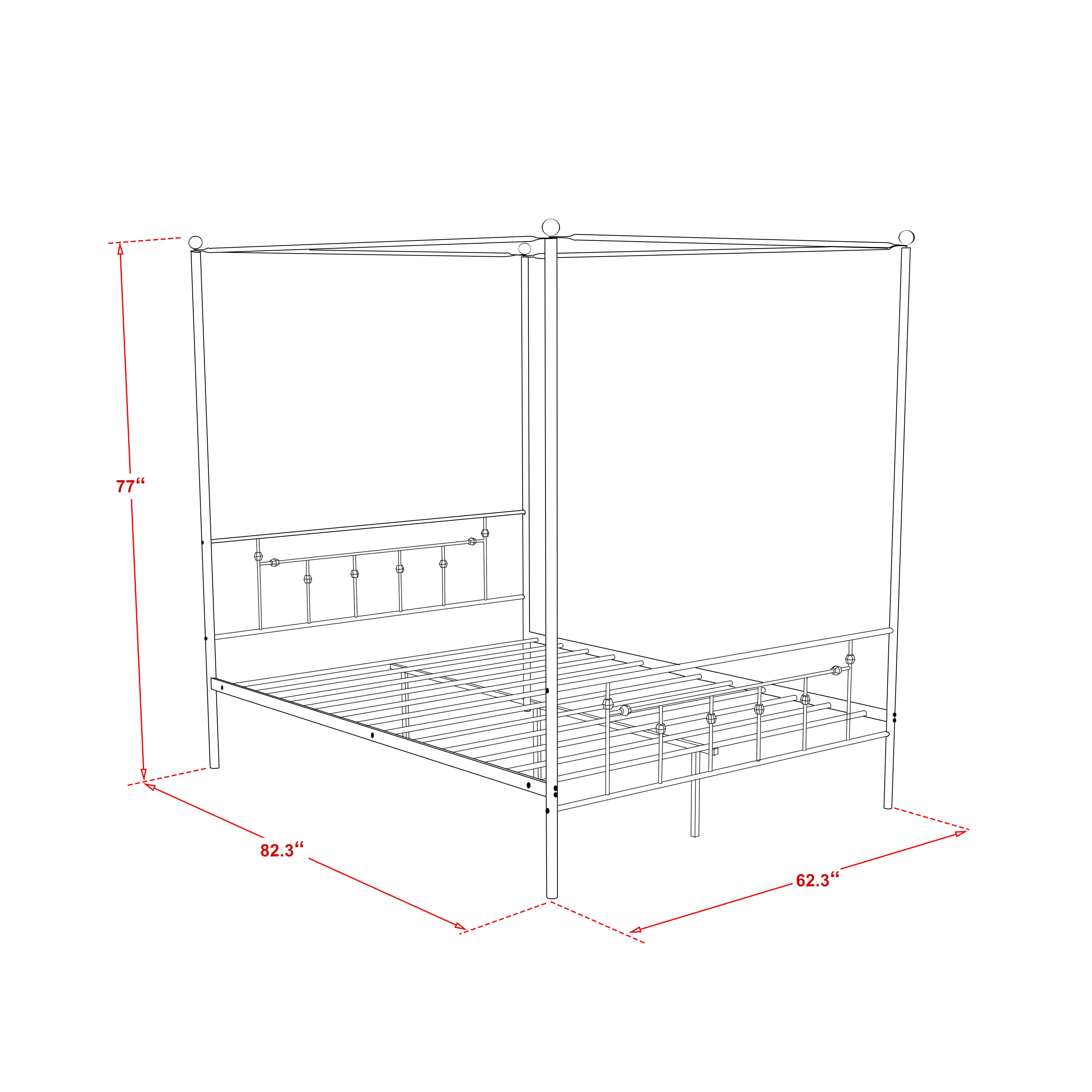 EAST WEST FURNITURE - ATQCWHI - Anniston Queen Bed with Luxurious Style Headboard and Footboard - Canopy Metal Frame in Powder Coating Linen white