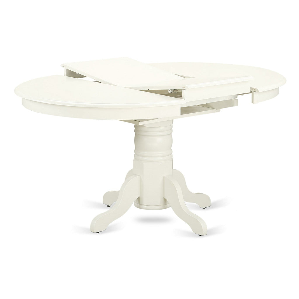 EAST WEST FURNITURE - AVVA5-LWH-C - 5-Pc Dinette Room Set- 4 Mid Century Dining Chairs with Linen Fabric Seat and Slatted Chair Back - Removable leaf Wood Dining Table - linen white Finish
