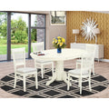 EAST WEST FURNITURE - AVVA5-LWH-C - 5-Pc Dinette Room Set- 4 Mid Century Dining Chairs with Linen Fabric Seat and Slatted Chair Back - Removable leaf Wood Dining Table - linen white Finish
