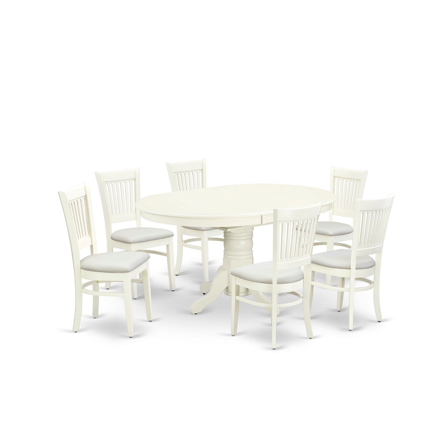 EAST WEST FURNITURE - AVVA7-LWH-C - 7-Piece Dining Table Set- 6 Dining Chairs with Linen Fabric Seat and Slatted Chair Back - Removable leaf Modern Oval Dining Table - linen white Finish