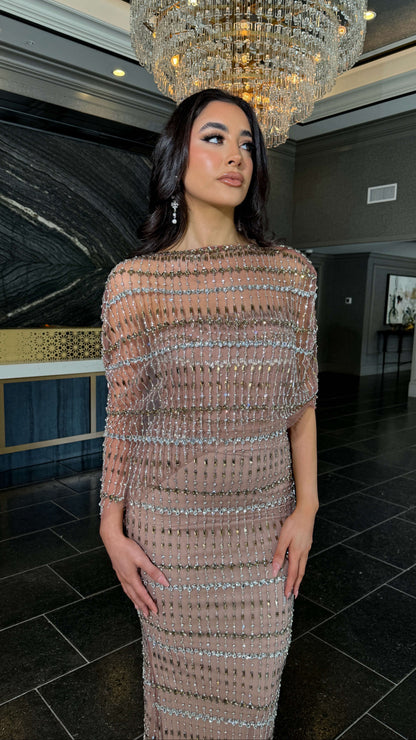 Amaliah Fitted Two Piece Shawl Beaded Gown
