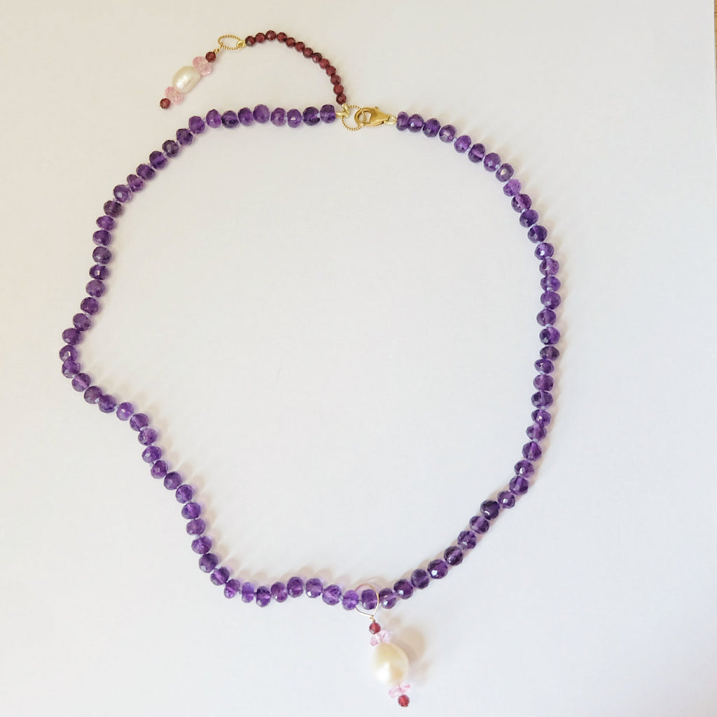 Amethyst Necklace with Pearl Topaz Charms