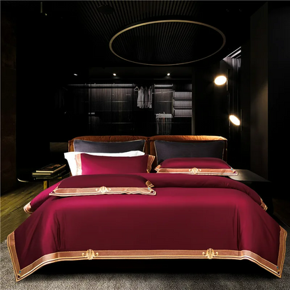 Anahi Embroidered Motif Border Egyptian Cotton Bedding Set | 3CARATS