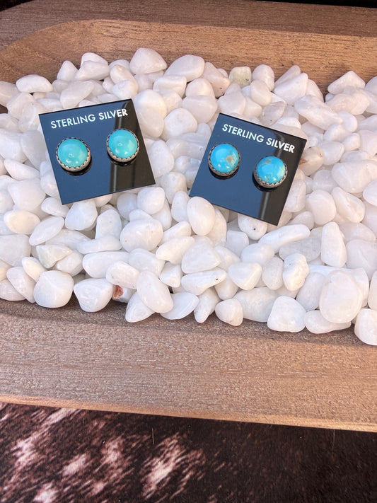 Round Kingman Turquoise Stud Earrings