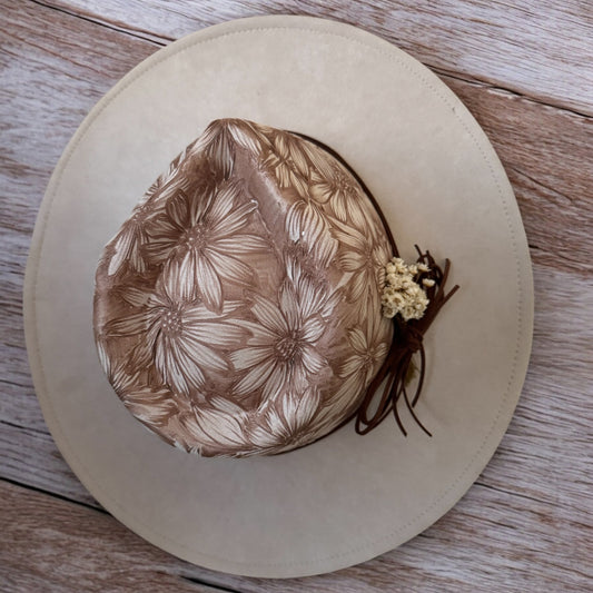 Playful Daisies- Burned Wide Brim Fedora