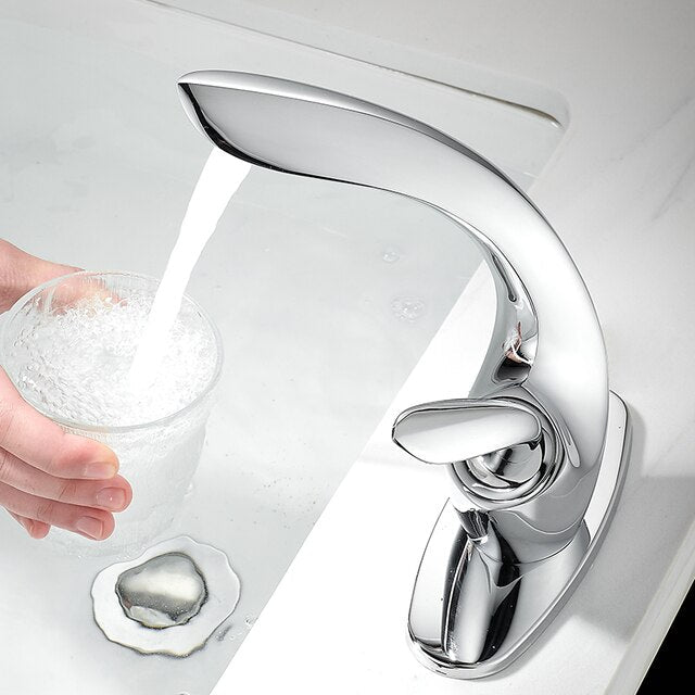 Leaf Silhouette Bathroom Sink Faucet: Modern Single-Handle Design with Essential Accessories & Deck Plate