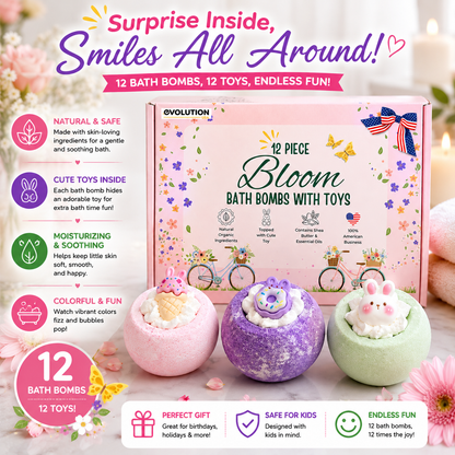 EvolutionUSA 12pc Bloom Bath Bombs with Toys