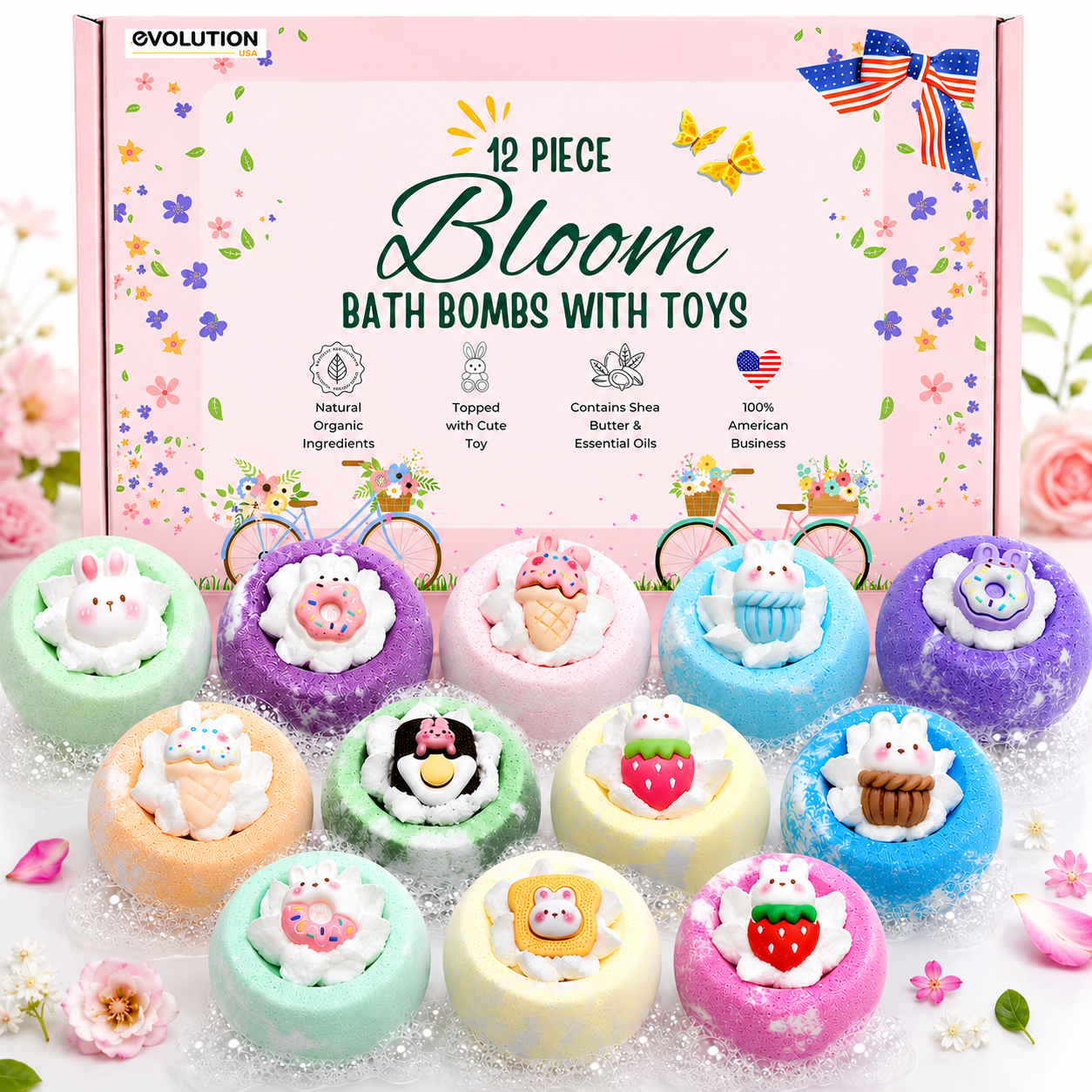 EvolutionUSA 12pc Bloom Bath Bombs with Toys