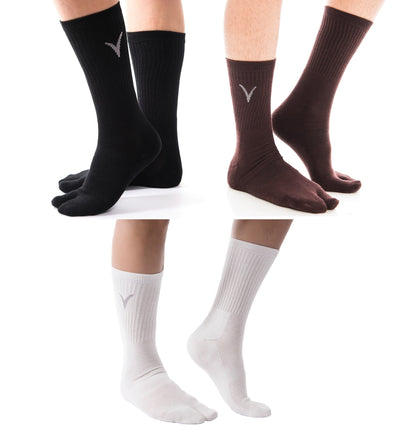 V-TOE Split-Toe Tabi Thicker Athletic Cotton Blend Socks - 3 Pairs