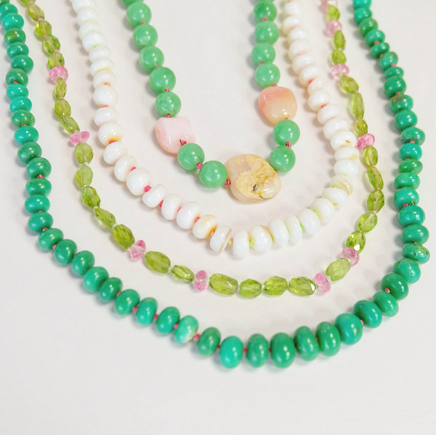 Chrysoprase Candy Necklace 14K Gold