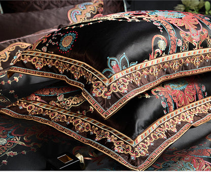 Black Exquisite jacquard Silk Satin Cotton Bedding Set | 3CARATS