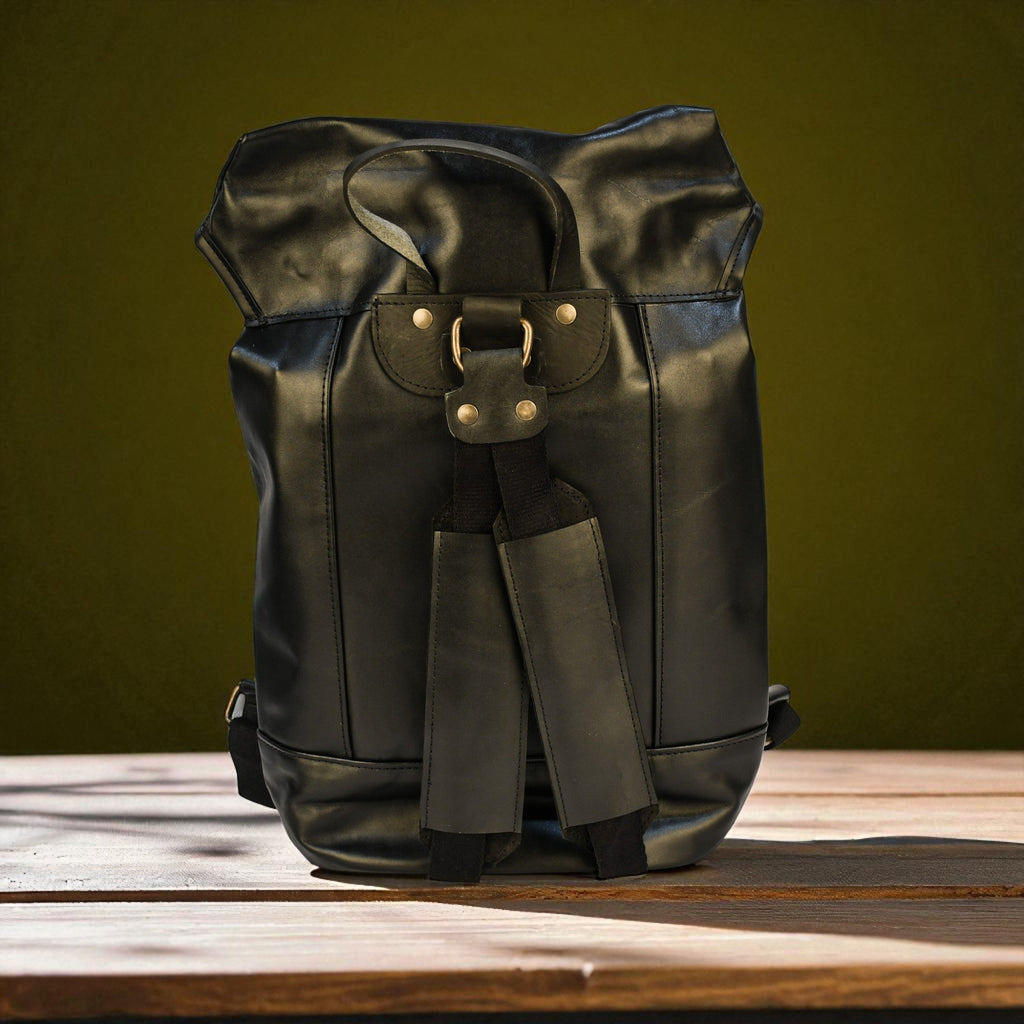 Bovine Leather Single Strap Backpack - Black
