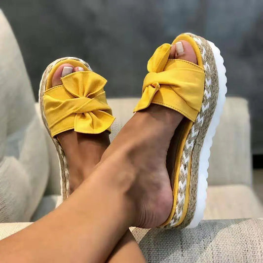 Ladies Bow Sandals with Platform Wedge Heel