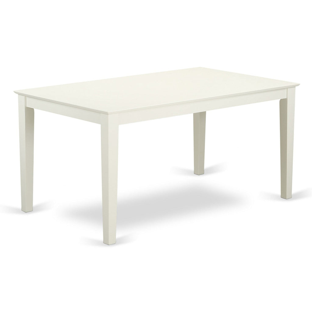 EAST WEST FURNITURE - CAVE7-LWH-15 - 7 Piece Dining Room Set - 6 Baby Blue Linen Fabric Dining Padded Chairs with High Back and 1 Kitchen Dining Table - linen white Finish