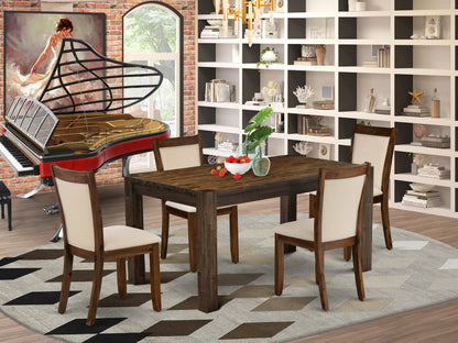 EAST WEST FURNITURE - CNMZ5-N7-32 - 5-Piece Dinner Table Set - A Mid Century Dining Table and 4 Light Beige Linen Fabric Padded Wood Dining Chairs with Stylish High Back – (Distressed Jacobean Finish)