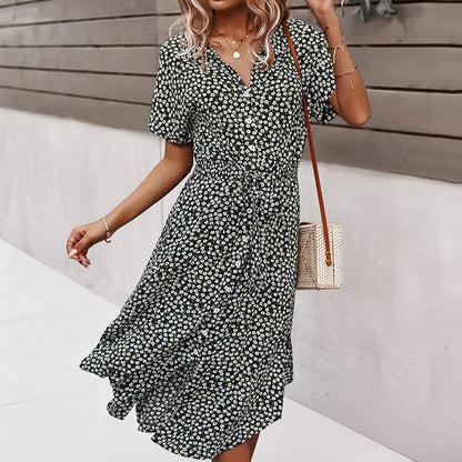 Women's Floral Summer Midi Dress with V Neck
