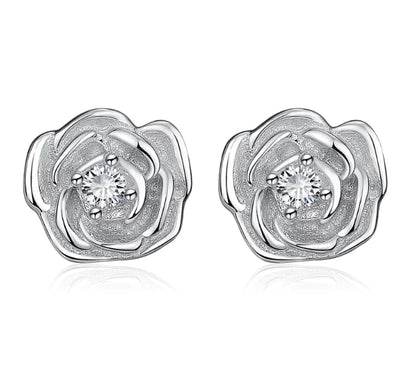 Rose-Shaped 925 Silver Ear Studs