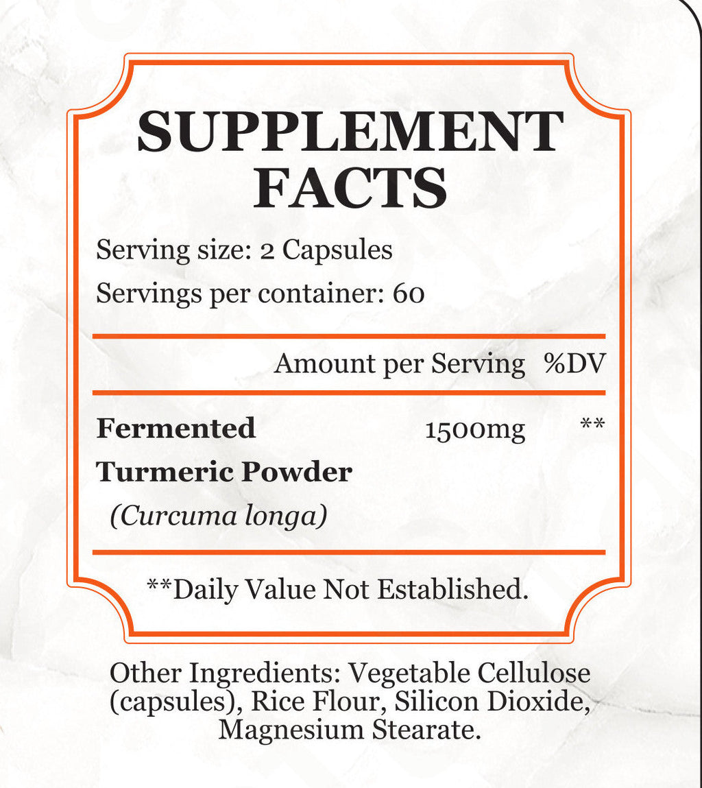 Fermented Turmeric Powder Capsules - Ease Joint Pain and Increase Immune Vitality with Enhanced Bioavailability - 120 Capsules